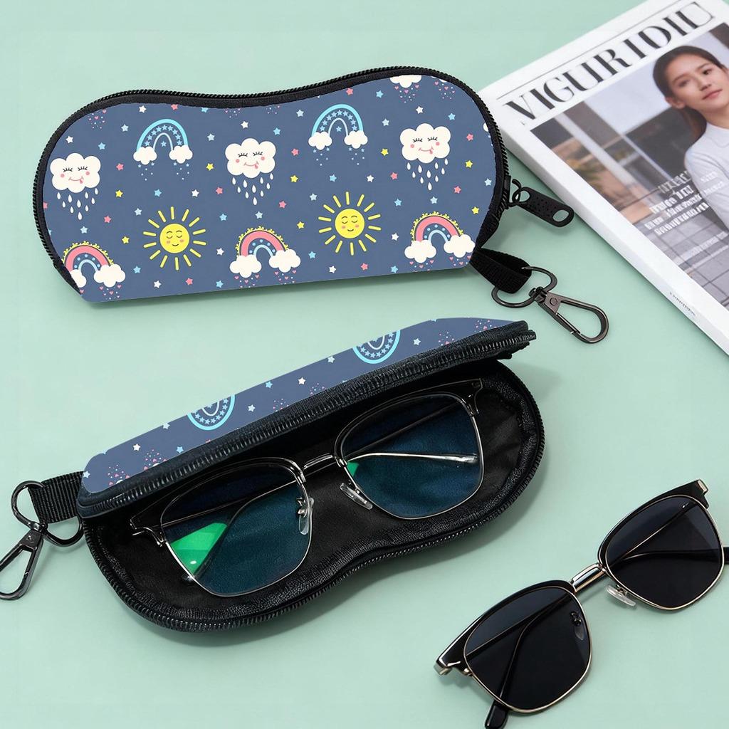 Portable Printed Felt Zipper Eyeglass Case Shockproof Sunglasses Storage Pouch With Carabiner for Daily Travel Outdoor Use