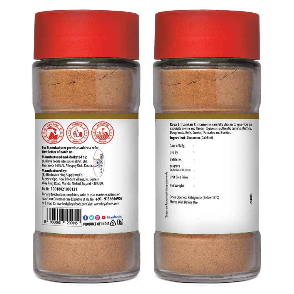 Keya Srilankan Certified Cinnamon Powder | Dalchini Powder | 100% Pure & Natural Indian Spices Aroma & Flavour | 45g