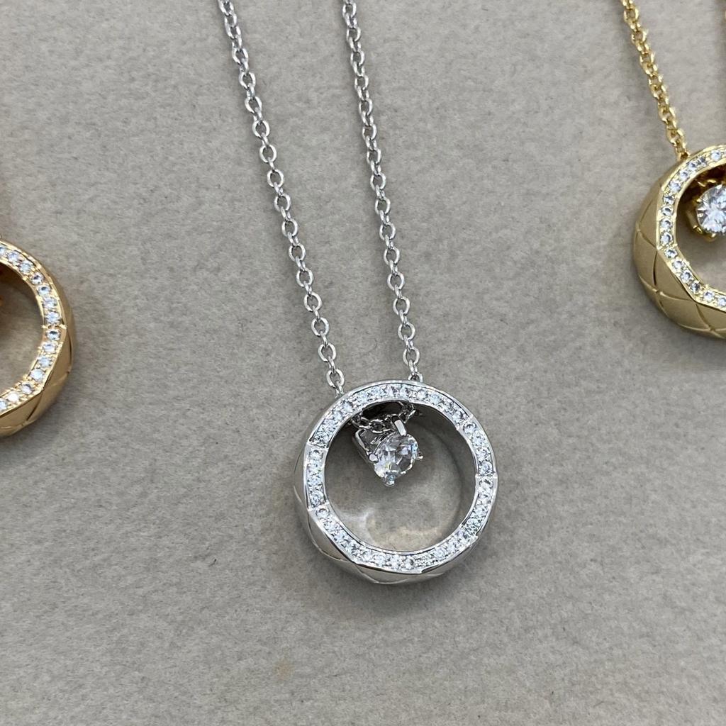 Rhombus Pattern COCO Smart Water Ice Moon Necklace Pendant Circle Temperament Stack