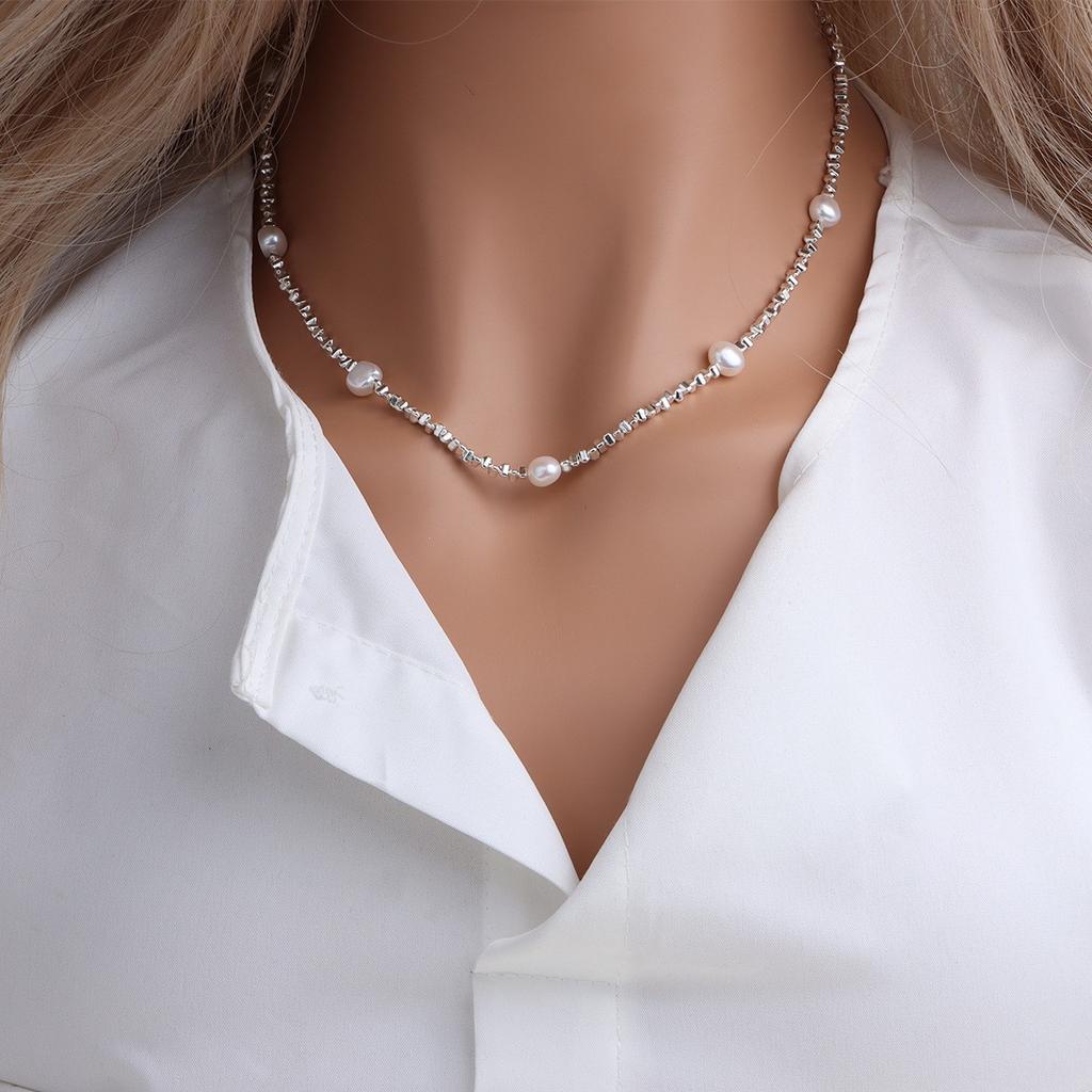 Shredded Metal Pearl Necklace, Niche Personality, Simple and Versatile Temperament, Neck Chain, Collarbone Chain