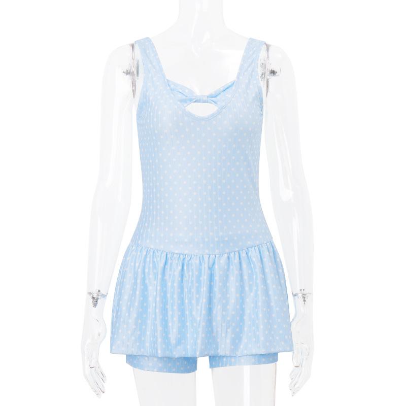 

Новый летний милый галстук-бабочка с бретелькой на шее, ажурное платье с лямкой Помпадур, костюм-кюлоты, женский пляжный стиль, стиль отдыха M синий