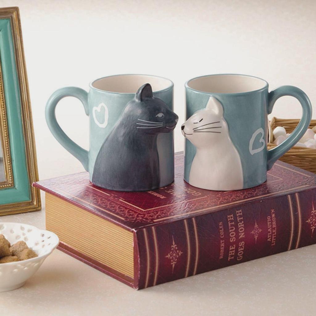 Sun Art Cute Tableware [Black Cat and White Cat] Mug Cup Pair Kiss Cat Pair Tableware Miscellaneous Goods 330ml Gray Present Cat Goods Cat Cup