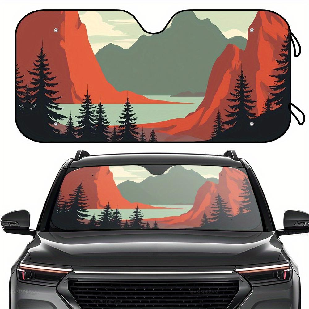 1pc ADIFFLY 144.78cm X 69.85cm RV Windshield Sun Shade With 4 Free Suction Cups, Mountain Landscape Design, UV Blocking & Heat R