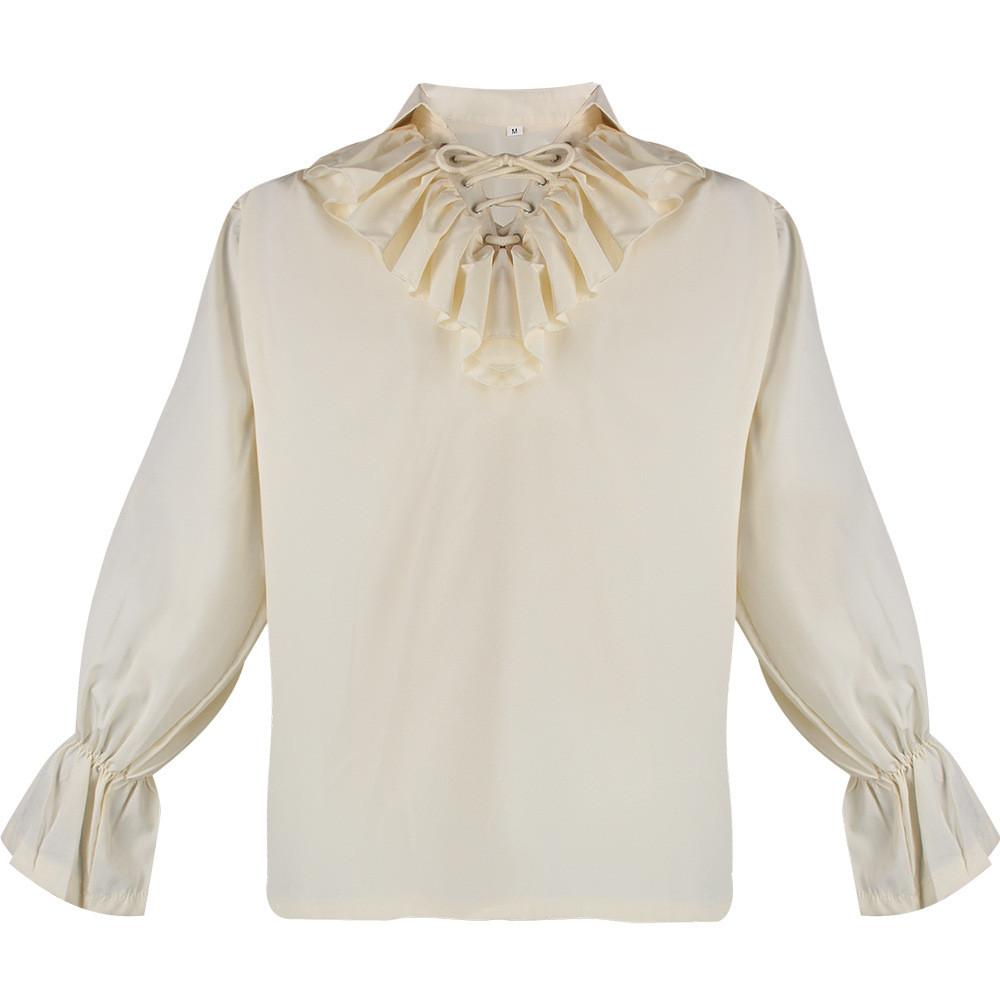 Medieval Bestselling Ruffled Puff Sleeve Shirt Vintage Men's Solid Color Cosplay Costume