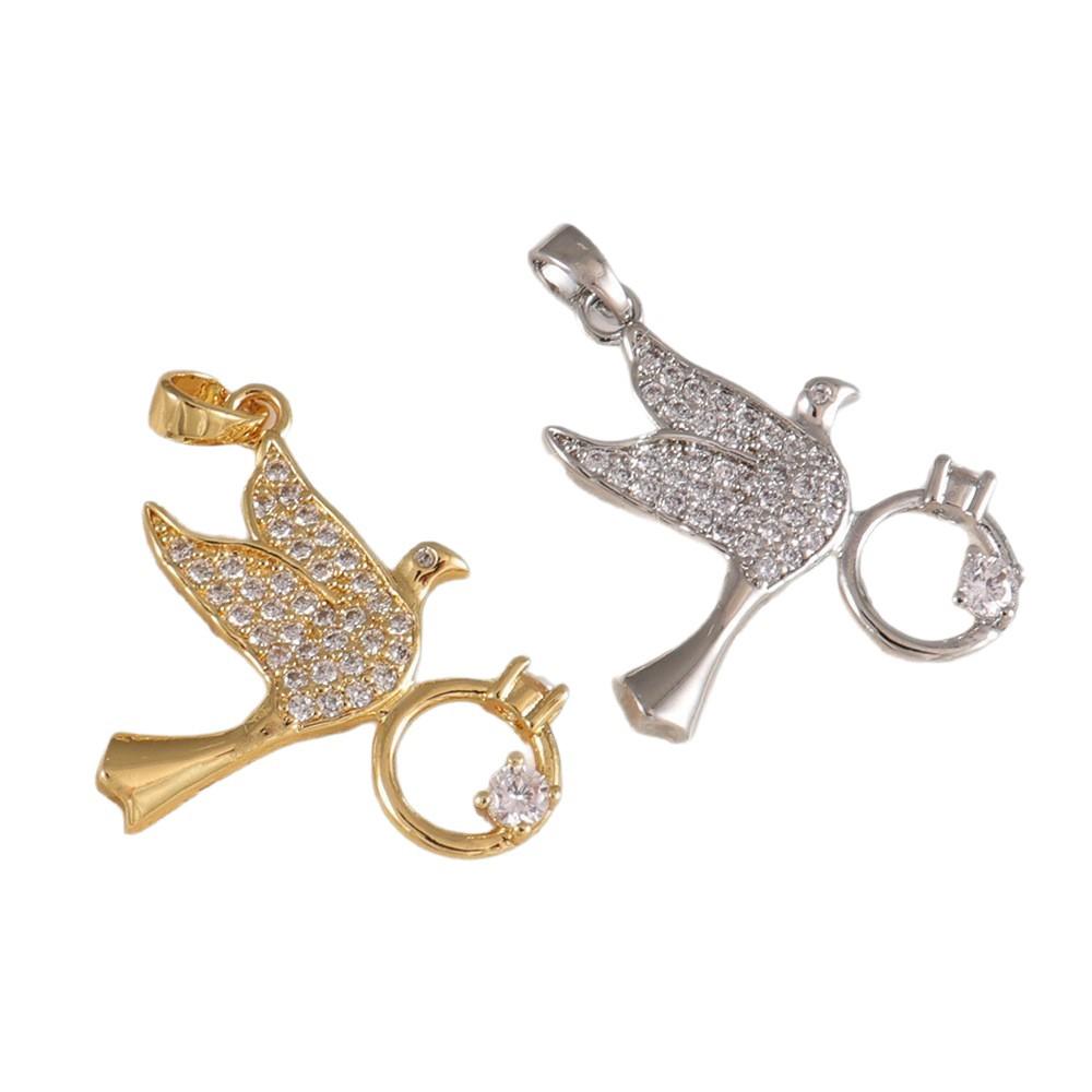 European Romantic Dove Pendant with Diamond Inlay, Copper-Plated Micro-Paved for a Luxurious Fashionable Look