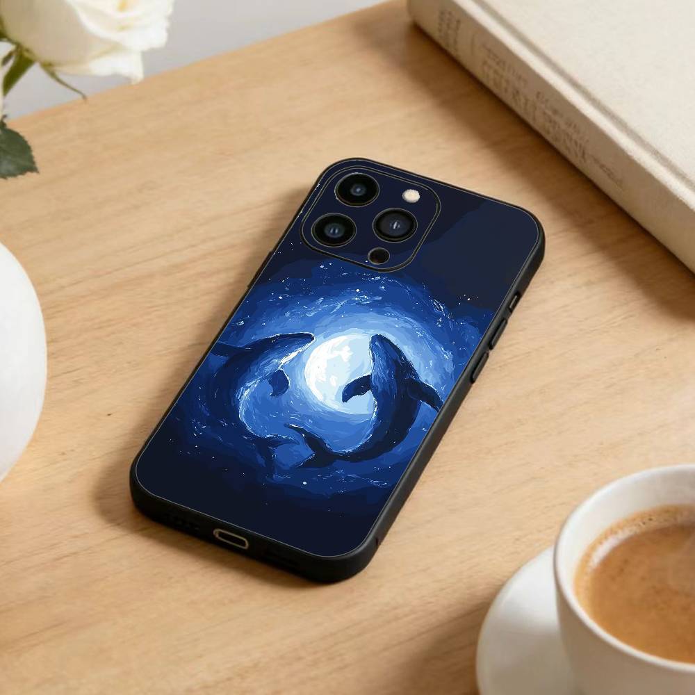 Whale Fall Phone Case For iPhone17,16,15,14,13,12 Plus,Max Soft Silicone Black Cover