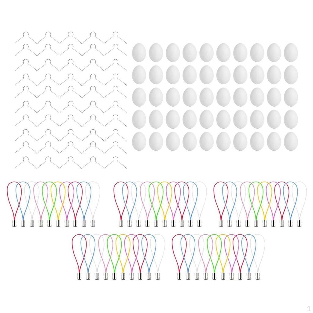 50 Pieces DIY Unpainted Easter Eggs Kit Supplies with Lanyard Chains and Insert Rings Hanging
