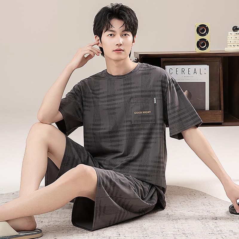 Men's pajamas summer cotton short-sleeved shorts summer thin casual large-size college student loungewear men's suit
