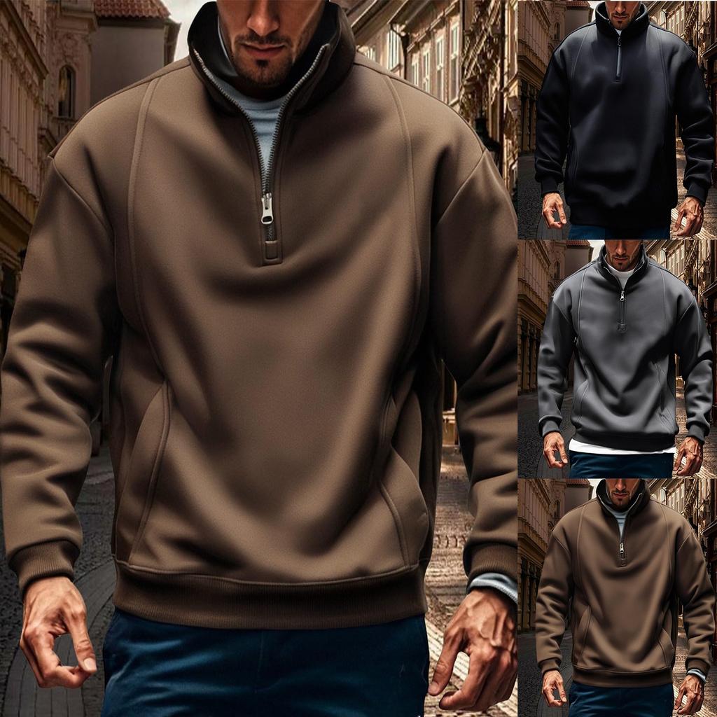 Men Casual Fashion Fall Shirt Long Sleeve Men's Trendy  Pullover Tops Collar Sweatshirt
