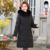 Women's Mid-Length Hooded Winter Down Jacket - Warm Embroidered White Duck Down Coat for Middle-Aged & Elderly