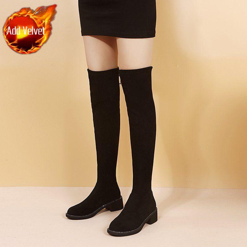 Winterstiefel für Damen 2025: Overknee-Stiefel mit Blockabsatz, Stretchmaterial, Kunstfellfutter, Wärmeisolierung und figurschmeichelnder Passform