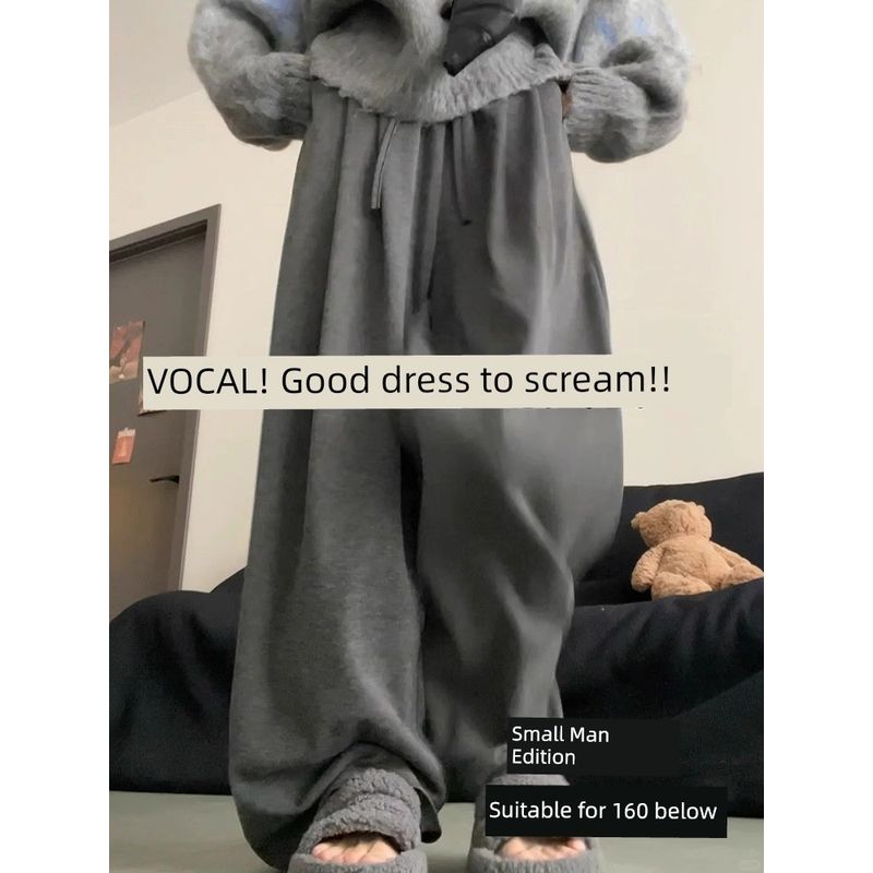 Gray Drape Fall and Winter Plus Size Ladies Pear Shapes Glutinous Rice Pants Dark Gray Little Man M [Recommendation 45-50kg]