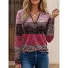 Women's Polo Shirt Striped Print Front Shoulder Long Sleeve Round Neck Loose Top