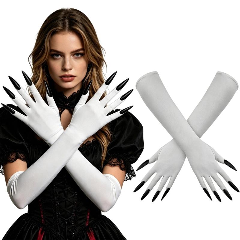 Guanti Lunghi di Halloween con Dita Appuntite e Tessuto Elasticizzato per Look da Palco, Giochi di Ruolo e Styling Fotografico