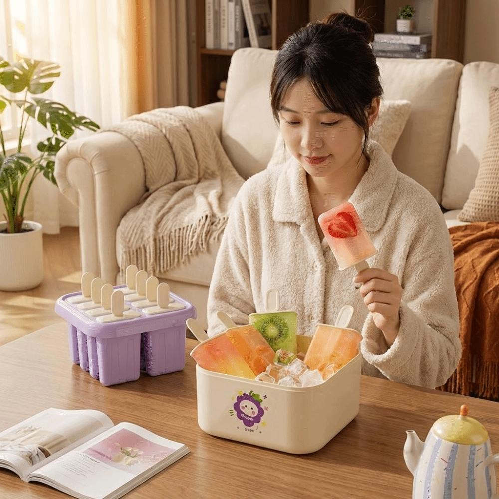 8 Grids Ice Cream Mold Cartoon Ice Pop Maker Cute Ice Cream Box Party