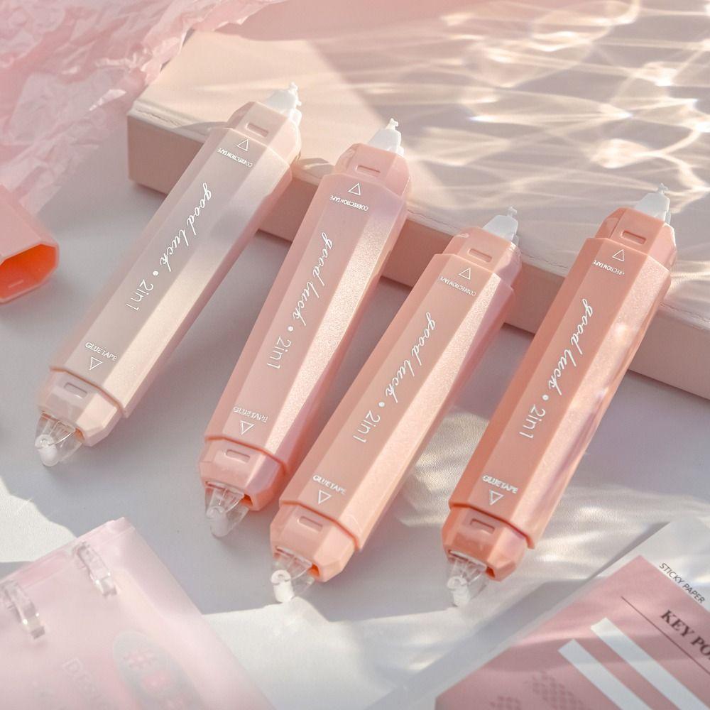 4pcs Large-capacity Correction Tape 2-in-1 Dispensing Pens Portable Dot Glue Tape  School Supplies