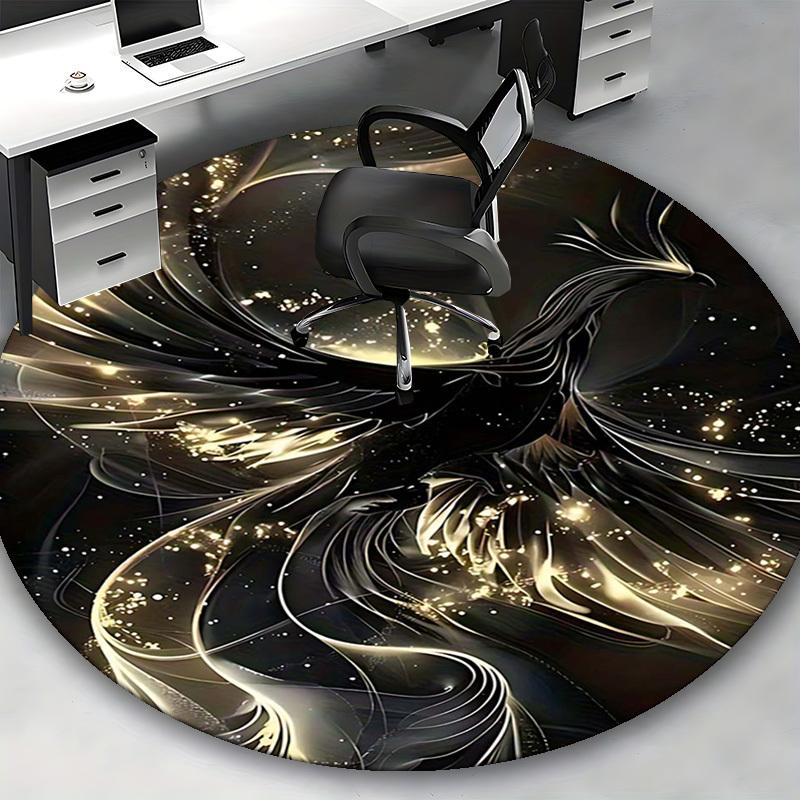 1pc Golden Phoenix Fractal Art Round Carpet Office Chair Mat, Non Slip Rug for Home Decor, Living Room, Bedroom, Game Room, Anime Design Gift