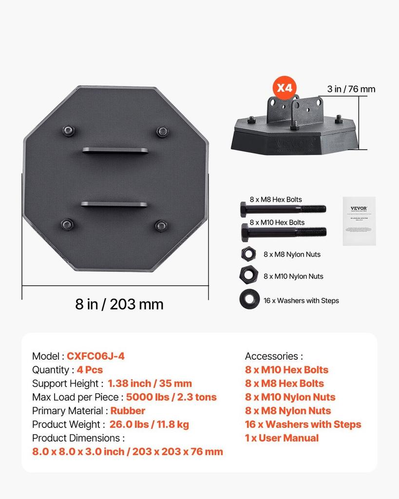 RV Leveling Pads 5000 lbs 4 Pcs Rubber Trailer Jack Pads Scissor Jack Feet