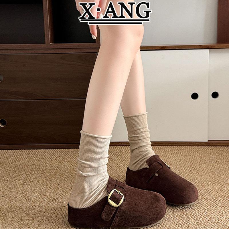 Cow anti-velvet cm thick-soled height-increasing women's shoes autumn new bag head half-drag wear lazy shoes