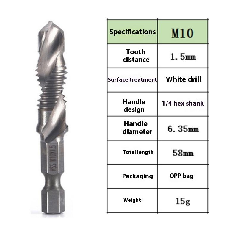Vysokorýchlostná oceľová šesťhranná stopka tri v jednom kombinovaný závitník, vŕtanie, rezanie závitov a odihlovanie integrované špirálové strojové rezanie závitov, špirálový závitník