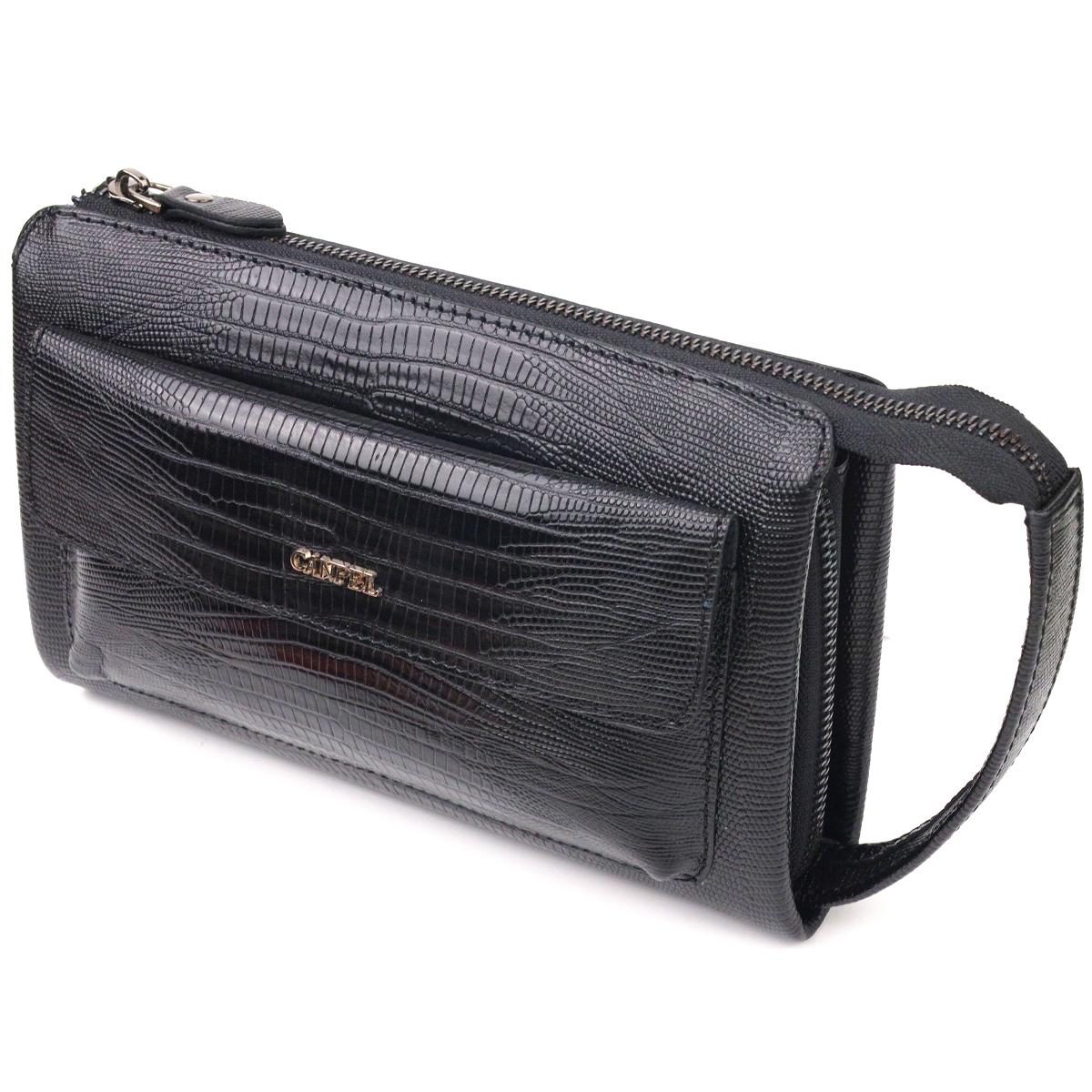

Стильний клатч для чоловіків із натуральної фактурної шкіри з тисненням під рептилію CANPELLINI 21563 Чорний
