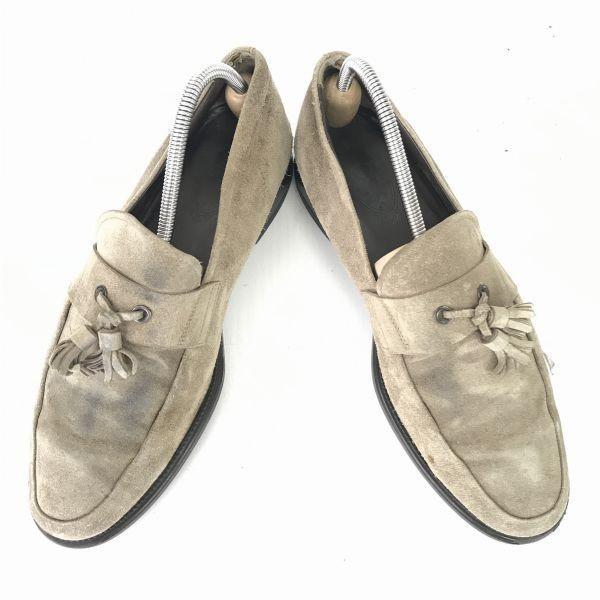 TOD'S Suede Leather Tassel Loafers Mackay Construction Men's 25.0 Beige Slip-On(USED)