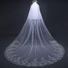 European Style Sequin Lace Long Train Bridal Veil with Blusher
