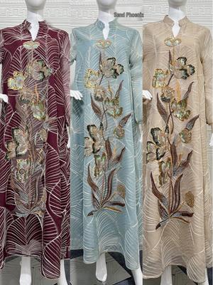 NC132 Mesh Embroidery Abaya - Middle Eastern Muslim Dress