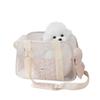 Fudia Dog Cat Pet Carrier Pink Heart Cushion Bottom Plate Foldable Lead for Outings One Size Fits [Fully Meshed, Breathable, Cute, Embroidery,