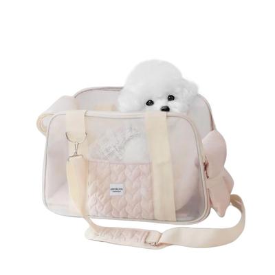 Fudia Dog Cat Pet Carrier Pink Heart Cushion Bottom Plate Foldable Lead for Outings One Size Fits [Fully Meshed, Breathable, Cute, Embroidery,