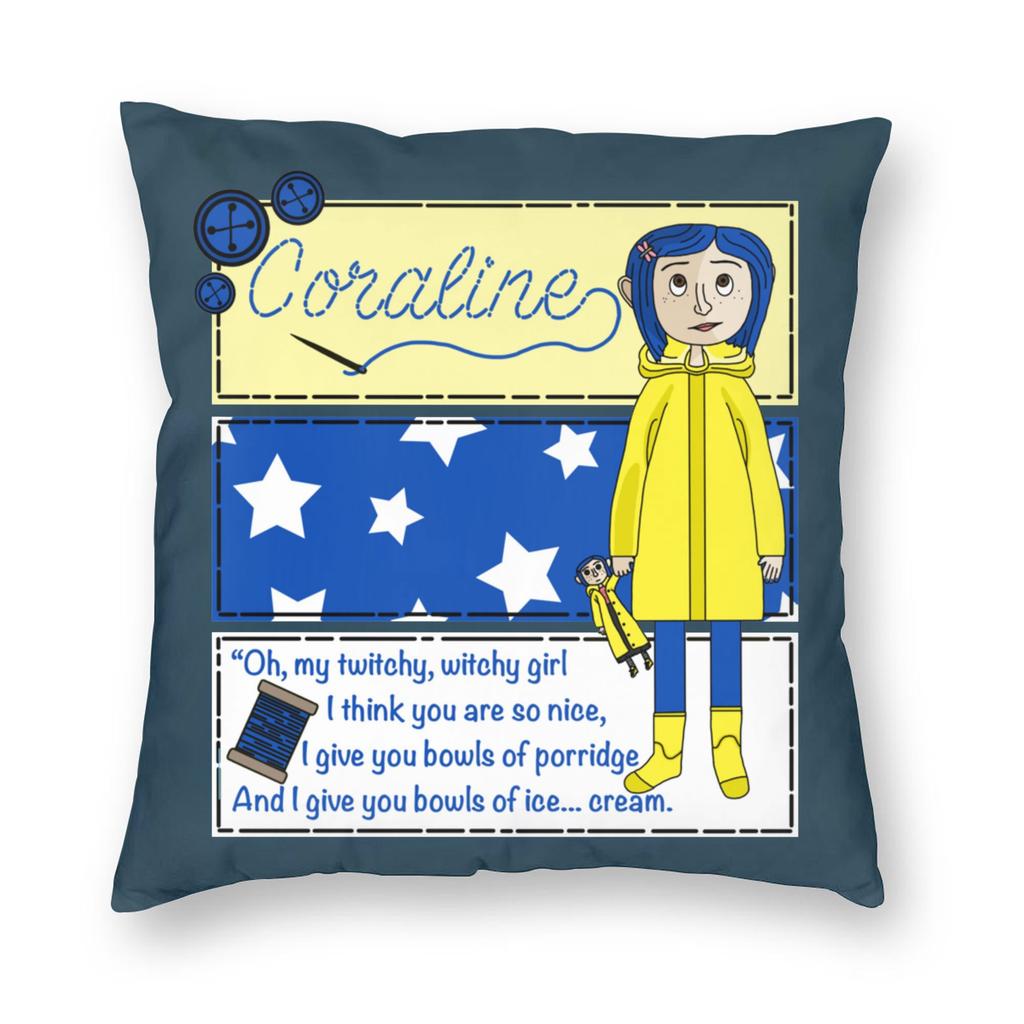 Coraline Noise Pillowcase Double-Sided Printing Fabric Cushion Cover Decor Button Throw Pillow Case Cover Bedroom