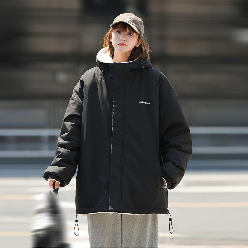 Oboustranná bunda z jehněčí vlny Pánská a dámská vatovaná bunda Podzimní a zimní hromádkovaná zesílená teplá fleecová pár vatovaná bunda