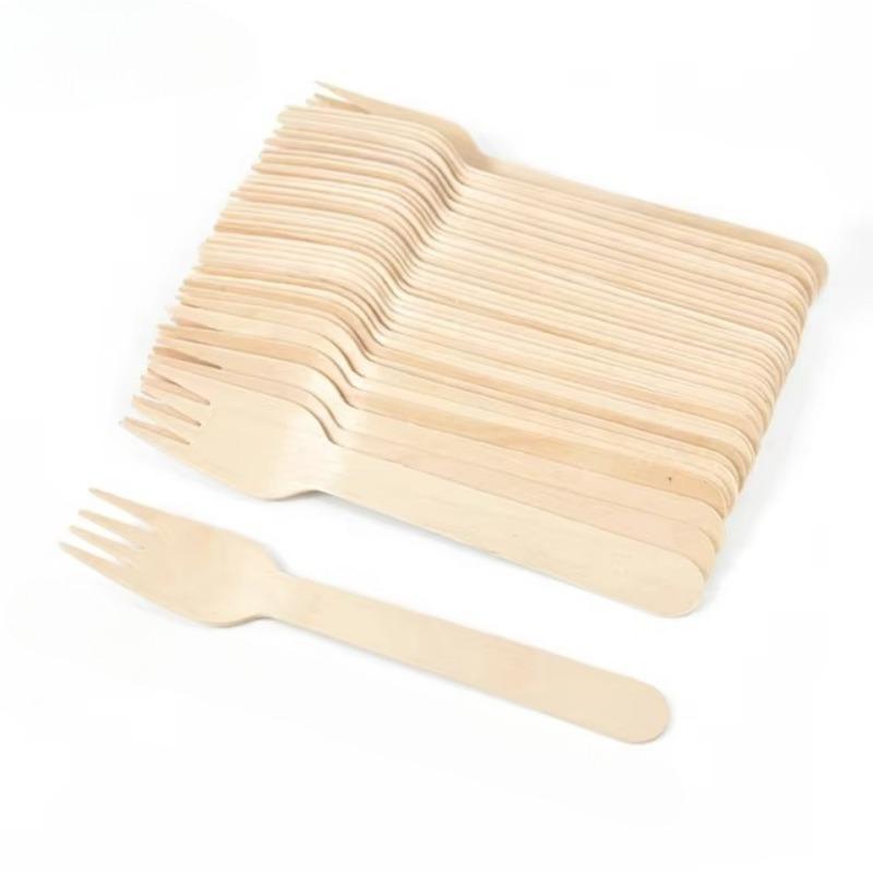 

50/100 шт одноразовые деревянные ножи вилки ложки вечеринка ресторан пикник на открытом воздухе фастфуд торт десерт биоразлагаемый набор столовых приборов 50PCS