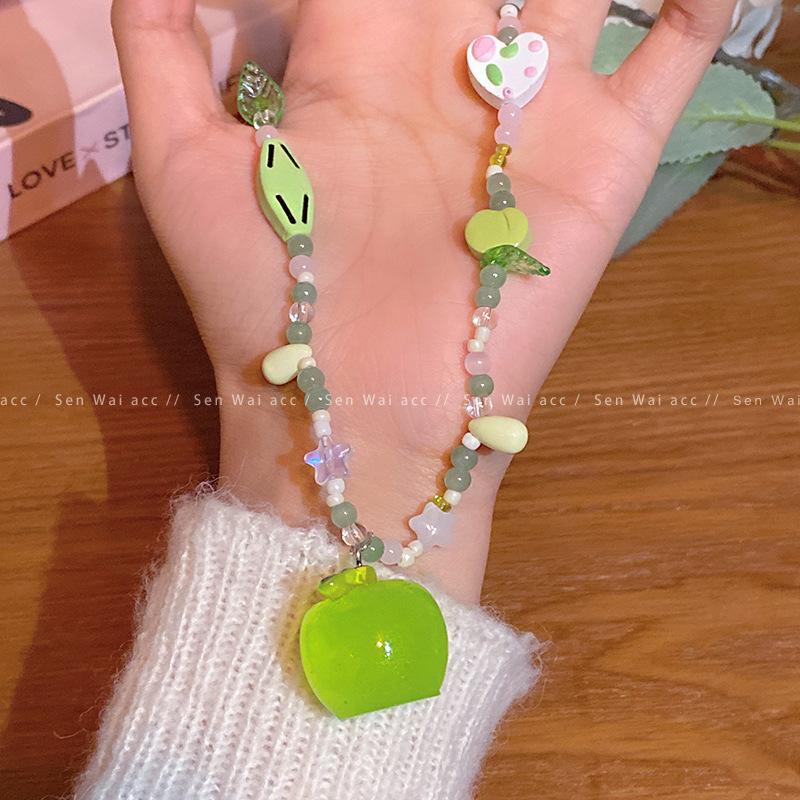 Mori green apple beaded necklace female design sense collarbone chain sweet accessories