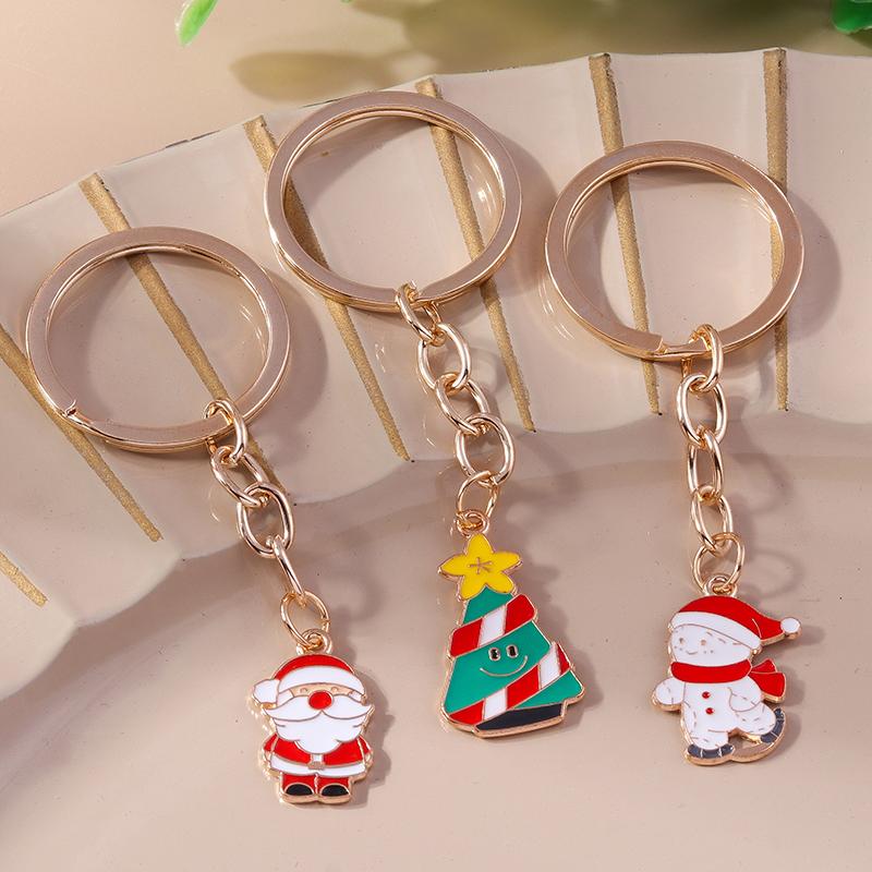 Cute Enamel Christmas Keychain Snowman Santa Claus Key Ring Pendant for Key Holder Women Girls Handbag Charms DIY Jewelry Gift