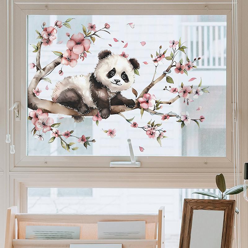 Çizgi Film Panda Dal Çiçek Duvar Çıkartması Oturma Odası Arka Plan Dekorasyonu Çocuk Yatak Odası Ev Dekoru Kendinden Yapışkanlı Çıkartma