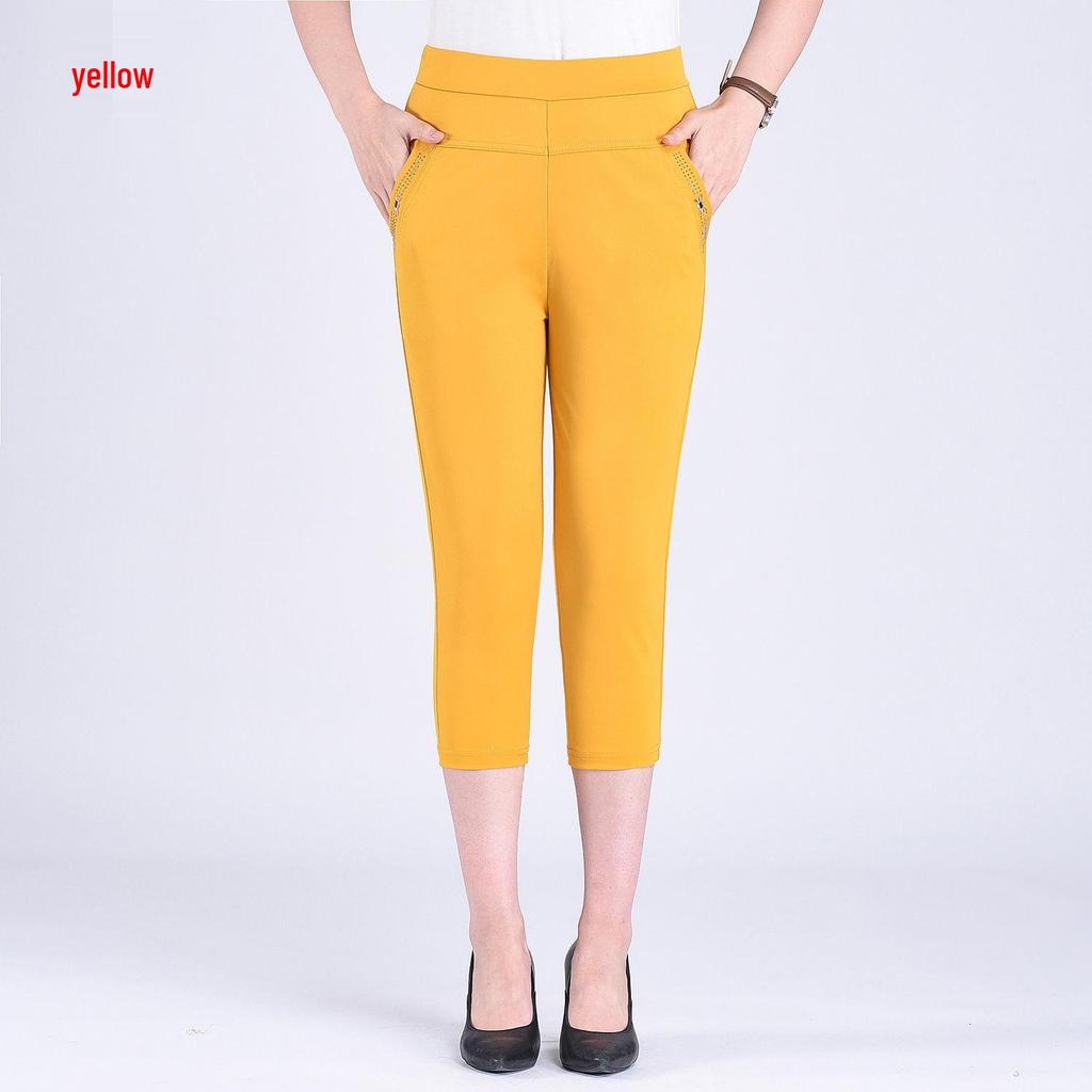 Calças de Verão de Linho com Cintura Elástica para Mulheres - Estilo Casual para Mães de Meia-Idade e Idosas