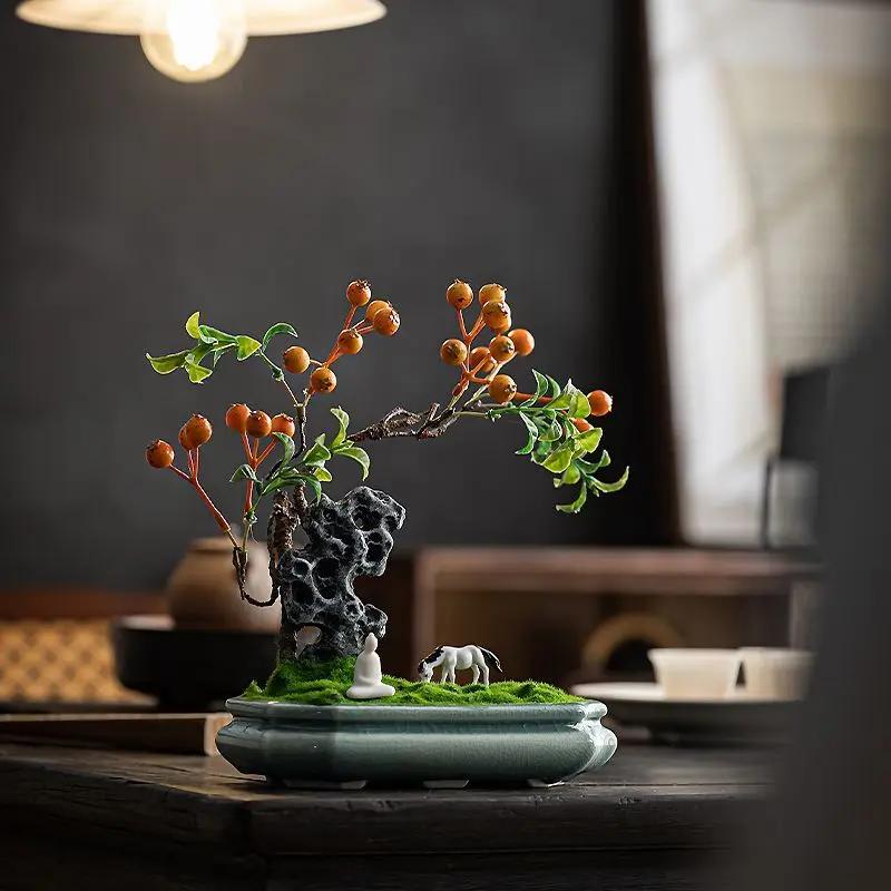 Chinese Style Flower Bonsai Decoration Ornaments For Indoor Study, Living Room Decoration Home Soft Decoration Handicrafts