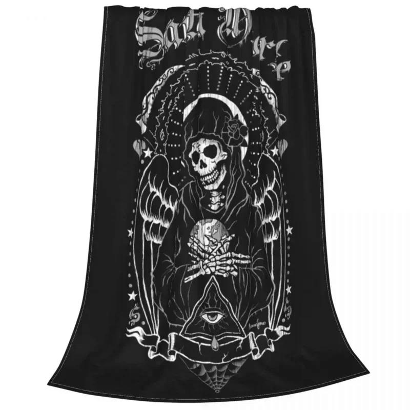 Holy Death Santa Death Skull Blanket Velvet Horror Halloween Ultra-Soft Throw Blankets for Airplane Travel Bedroom Quilt