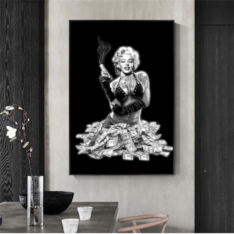 Solid Wood Frame Abstract Black and White Woman Canvas Painting Posters and Prints Wall Art Picture Prints for Living Room Home Decor