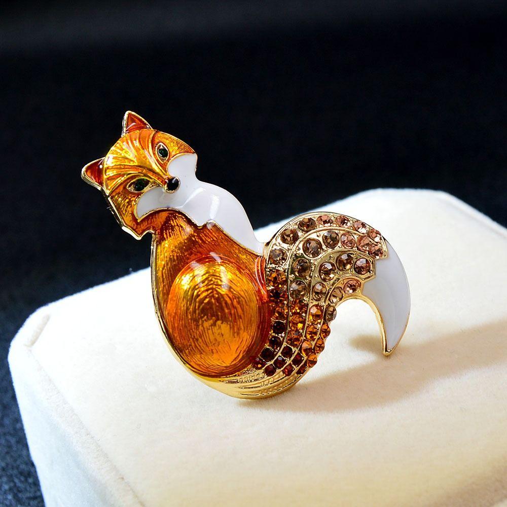

Elegant Vintage Brooch Trendy Rhinestone Badge Pin Causal Fashion Firefox Pin Men