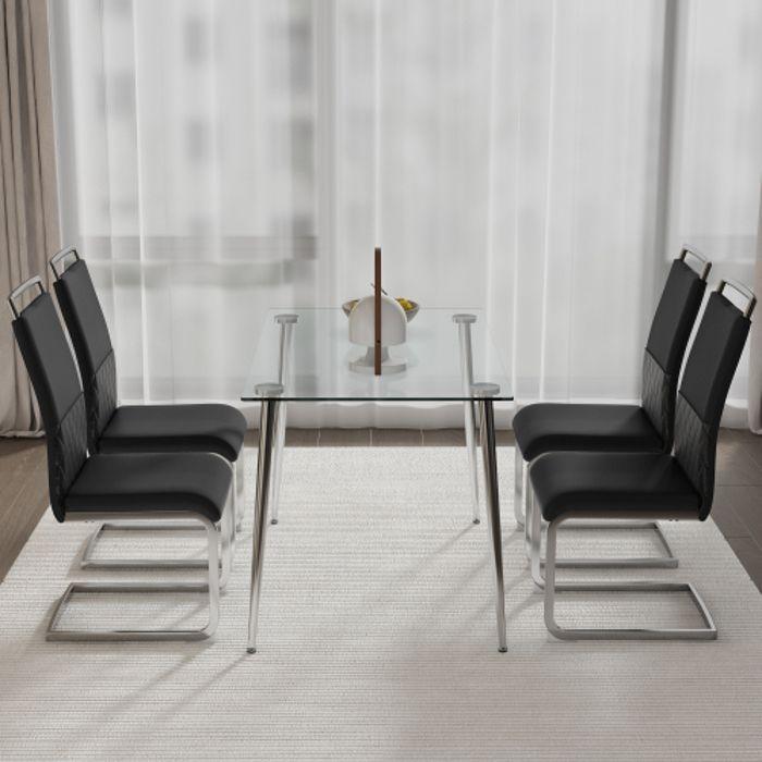 Dining Chair - MUVOE - Set of 4 - PU Faux Leather and Linen - Padded High Back - Modern Design
