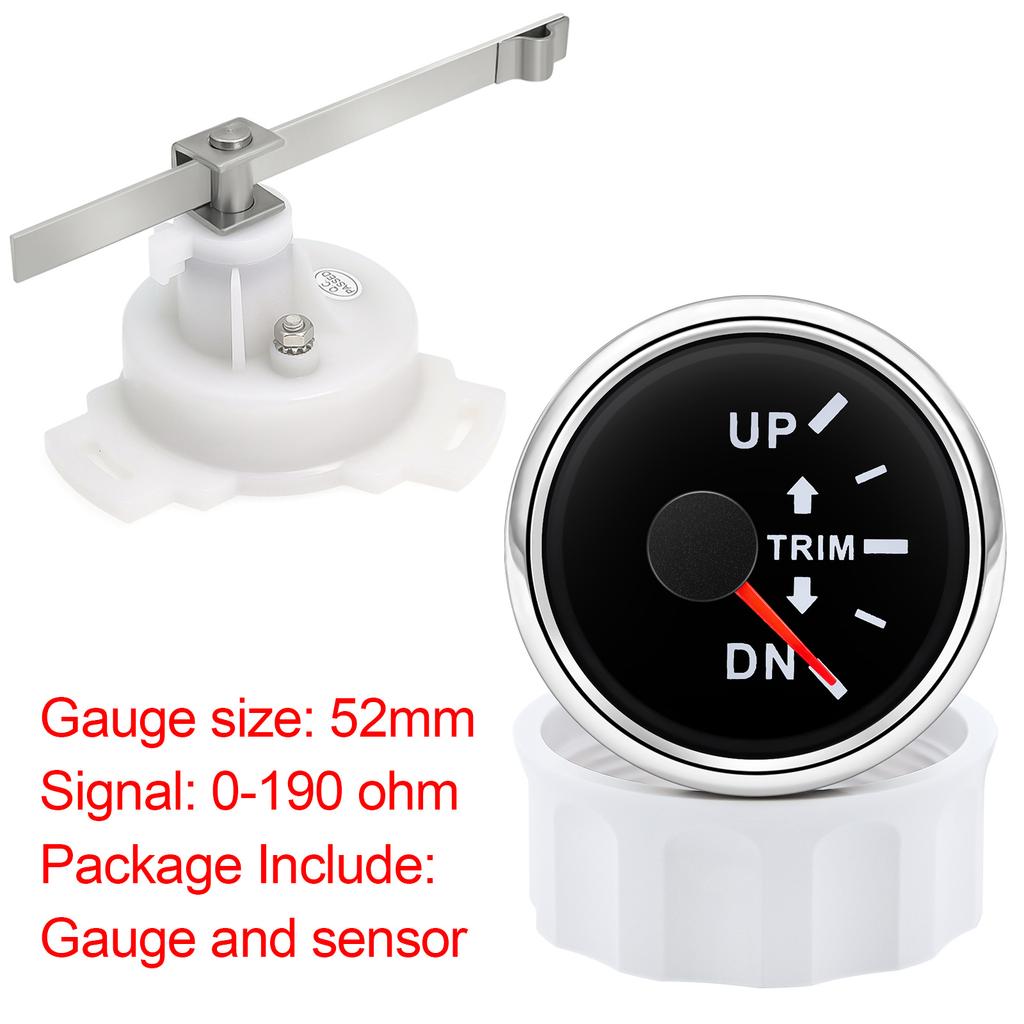 7 Color LED Backlight 52mm Trim Gauge 0-190ohm Trim Gauge Sensor For 12V 24V Car Boat Marine Boat Vehicles Up-Down Trim Meter