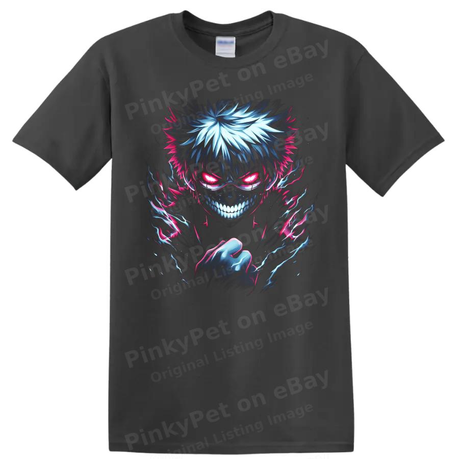 Ken Takakura Anime T Shirt w/ Neon Demon Mask Lightning Horror Graphic Art Tee