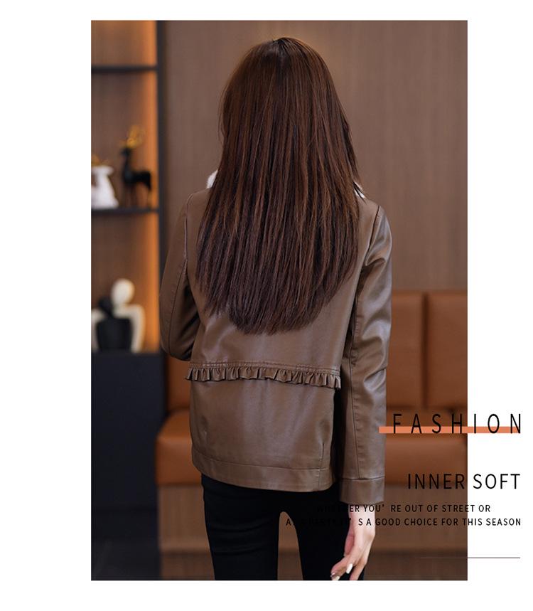 Women's 2024 Winter Loose Fit Fleece-Lined PU Biker Jacket with Fur Collar