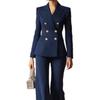 Autumn Hot Sale Temperamental Commute Slim Fit Color Block Long Sleeve Suit Pants Set Women's Clothing