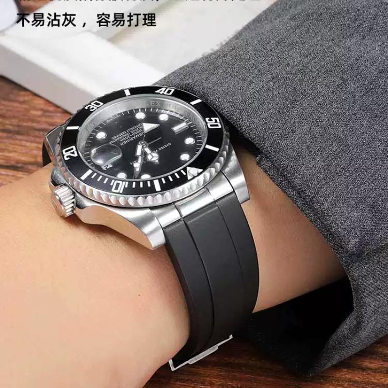 20mm 21mm 22mm For Rolex Daytona Gmt Oyster Tudor Black Bay Omega Watchband Rubber Fold Buckle Watch Strap Silicone Men Bracelet