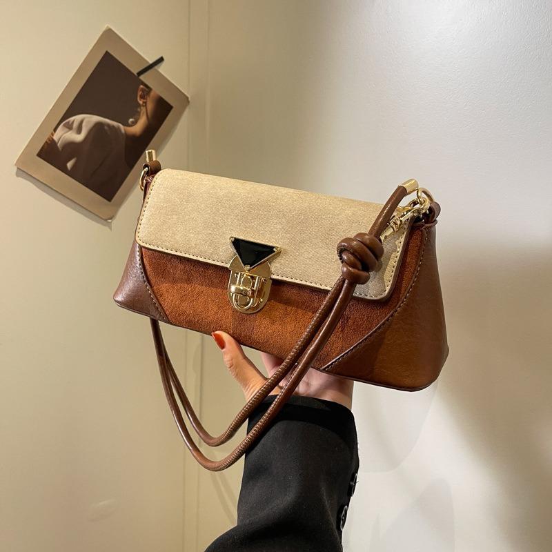 New autumn and winter retro fashion contrasting color small square bag niche simple commuter shoulder bag