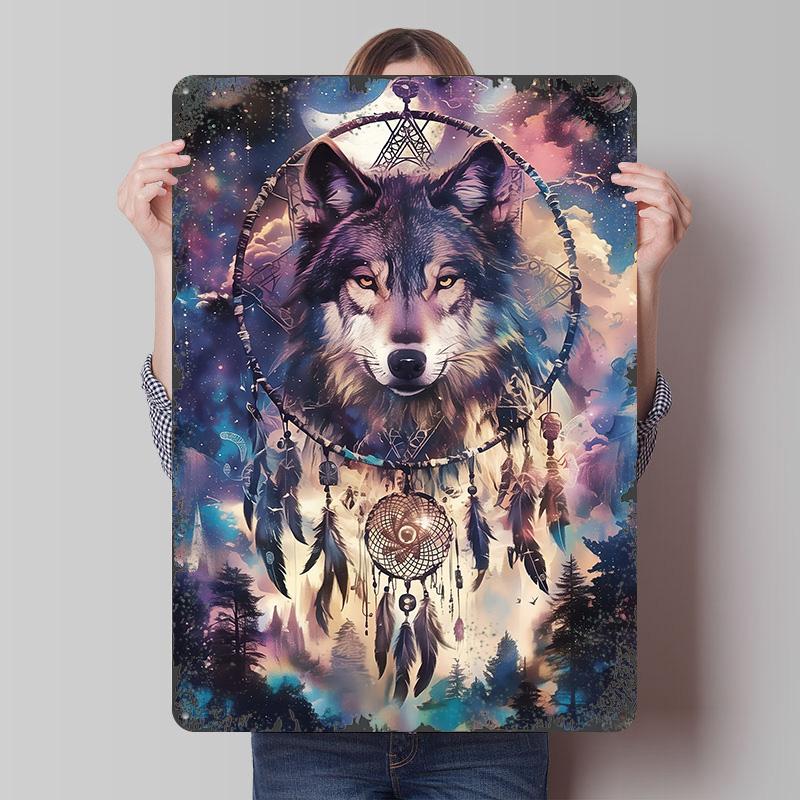 Wolfs Dreamcatcher Dream Printed Poster Customized Wall Art Retro Vintage Metal Tin Signs for Garage Decoration Room Coffee Bar 20x30cm（7.8x11.8inch）