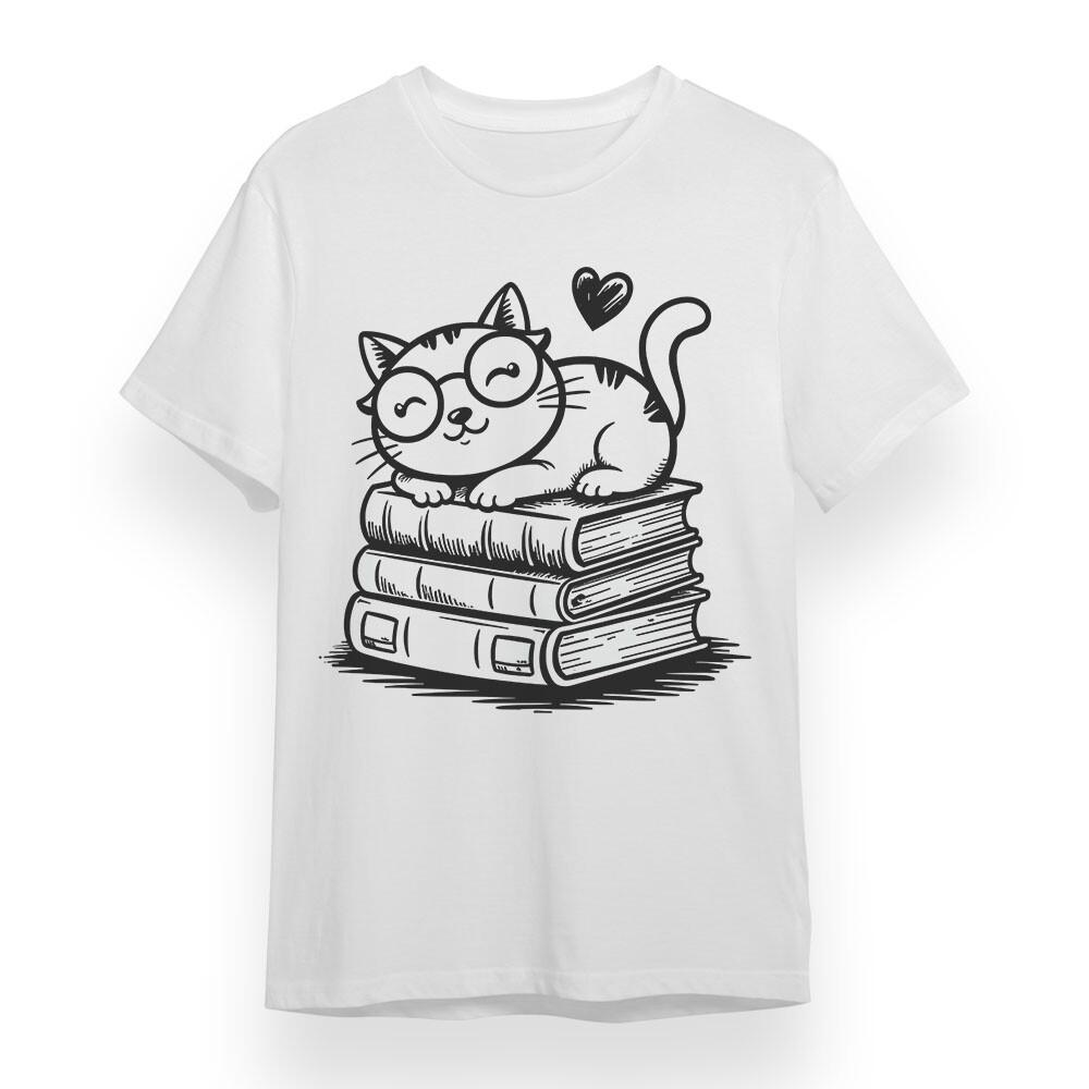 

Women s T-shirt With Bookish Cat Unisex White 100% Cotton Oversized Tee Summer S
